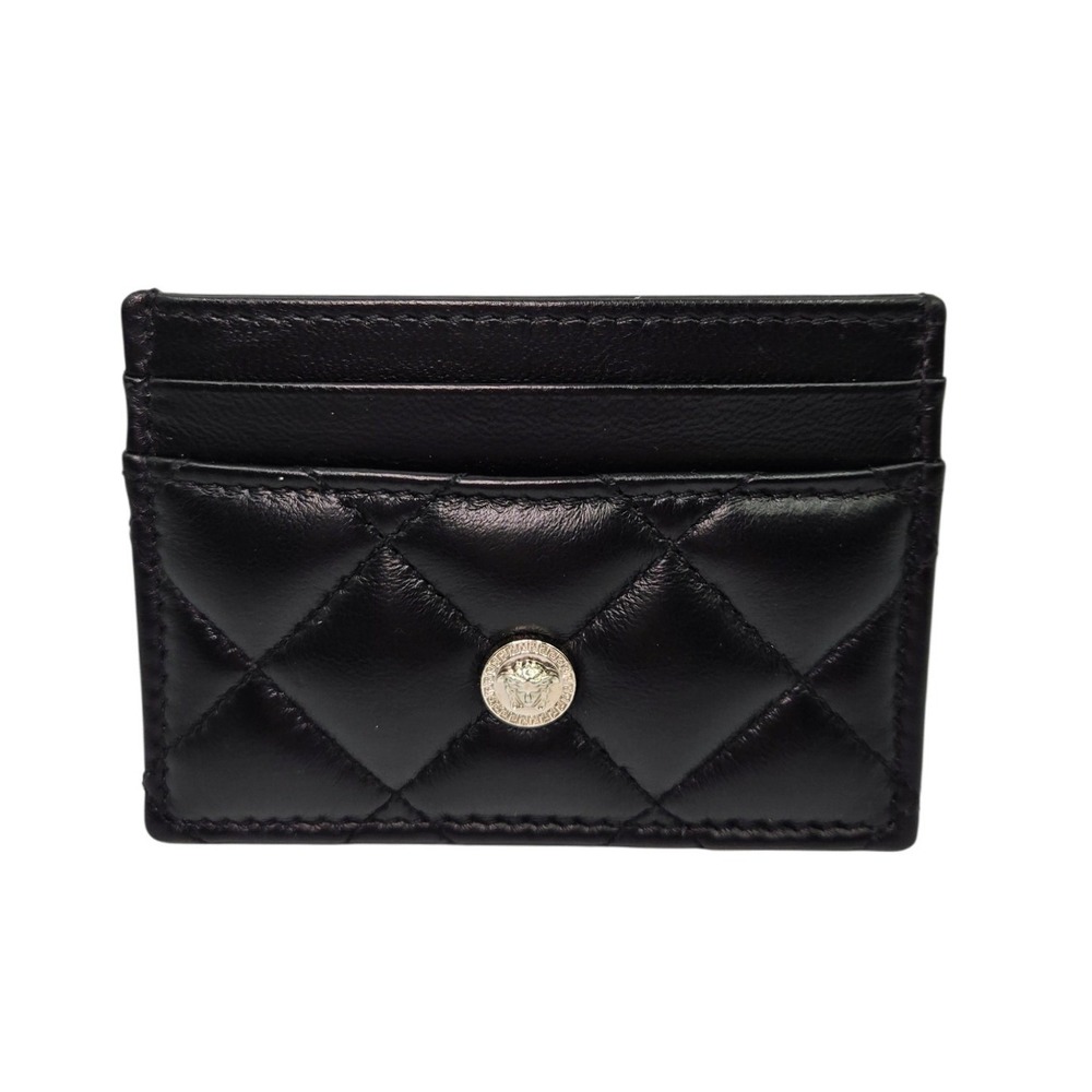Versace Quilted Lamb Leather Medusa Card Case Black